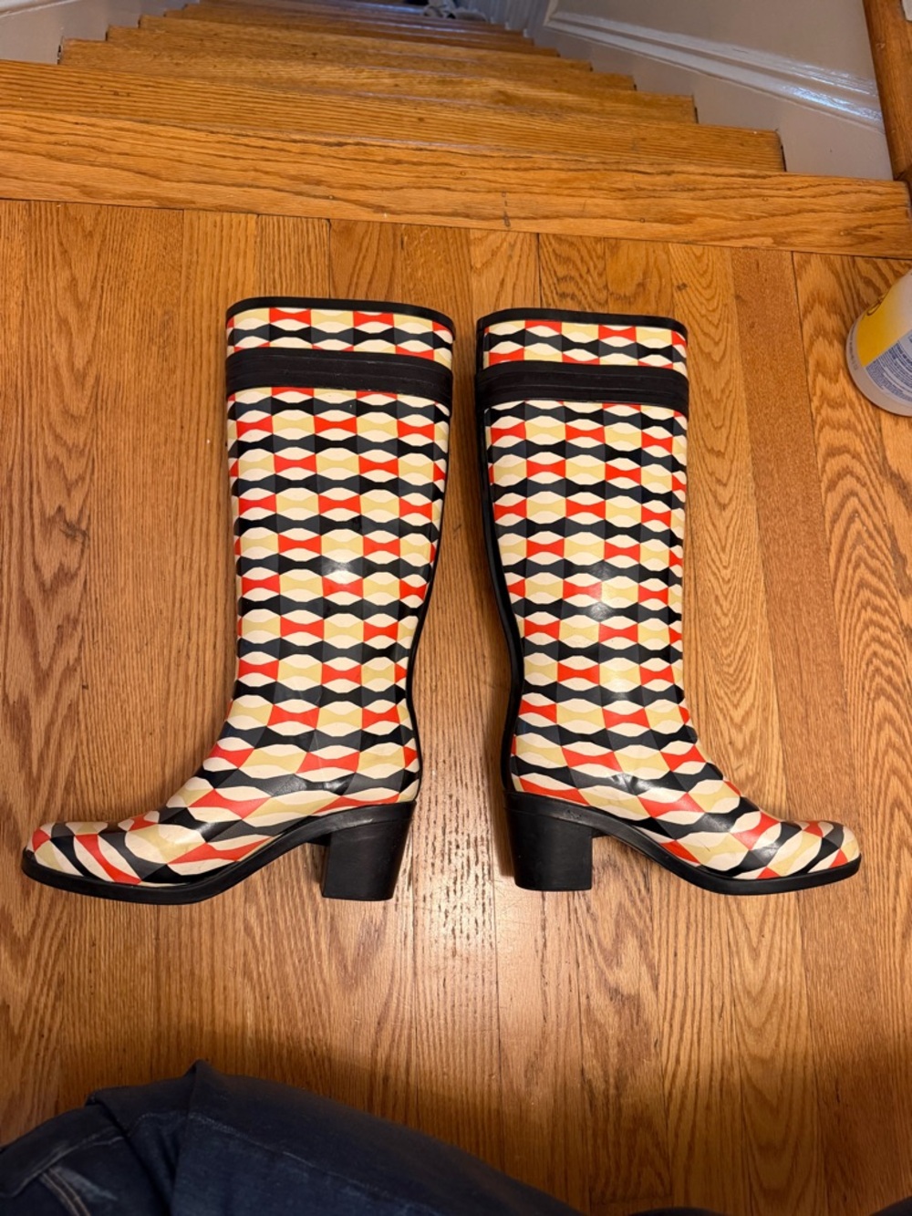 Vintage Kate Spade Geometric Print Tall Rain Boot w/ Bow | Size 7 | Worn Twice - Picture 4 of 5